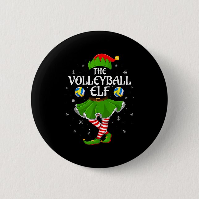Volleyball Elf Christmas Family Girls Women Elf Sq Button (Vorderseite)