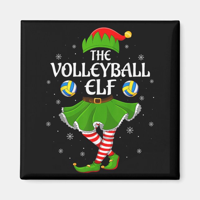 Volleyball Elf Christmas Family Girls Women Elf Sq Magnet (Vorne)