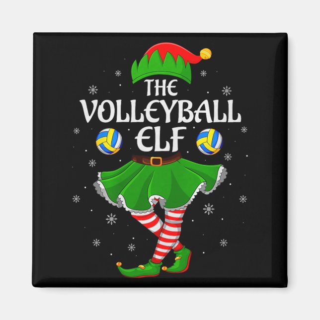 Volleyball Elf Christmas Family Girls Women Elf Sq Magnet (Vorne)