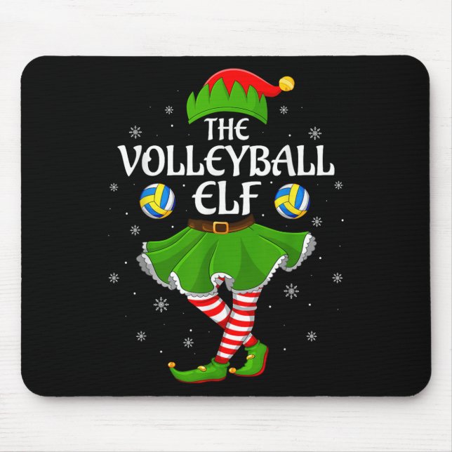 Volleyball Elf Christmas Family Girls Women Elf Sq Mousepad (Vorne)