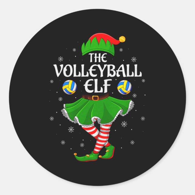 Volleyball Elf Christmas Family Girls Women Elf Sq Runder Aufkleber (Vorderseite)