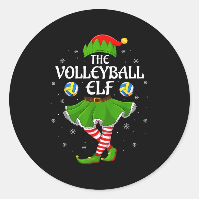 Volleyball Elf Christmas Family Girls Women Elf Sq Runder Aufkleber (Vorderseite)