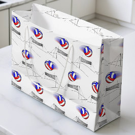 Volleyball fliegt über das Netz Große Geschenktüte