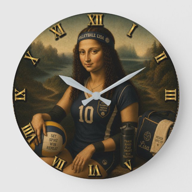 Volleyball Funny Mona Lisa  Große Wanduhr (Vorderseite)