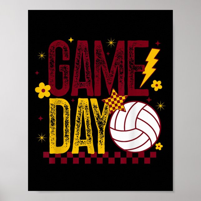 Volleyball Game Day Retro Girls Volleyball Mom Mar Poster (Vorne)