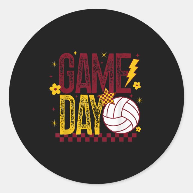 Volleyball Game Day Retro Girls Volleyball Mom Mar Runder Aufkleber (Vorderseite)