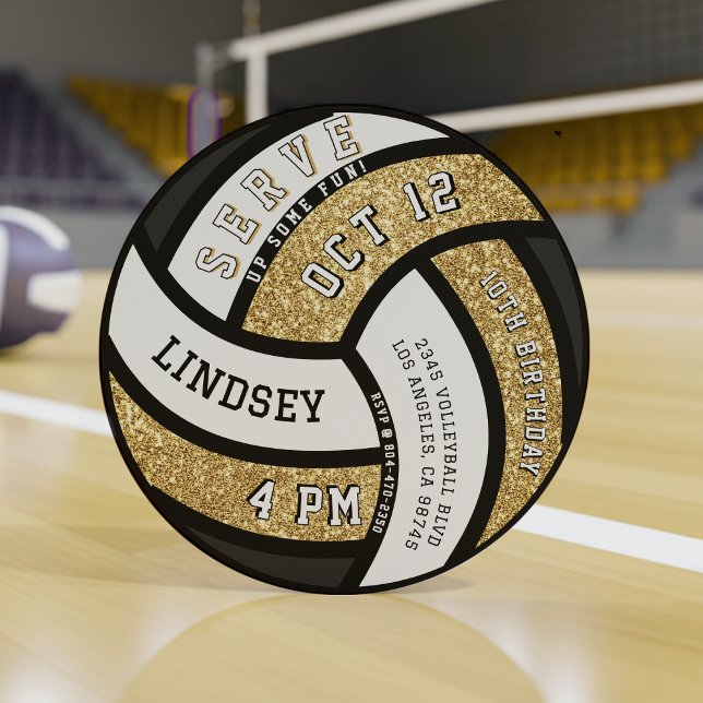 Volleyball Geburtstagsparty Gold Glitzer Einladung (Von Creator hochgeladen)