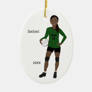Volleyball Girl Black Hair Green & Black Keramik Ornament