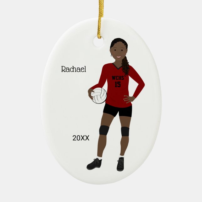Volleyball Girl Black Hair Red & Black Keramik Ornament (Vorne)