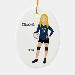 Volleyball Girl Blonde Dark Blue & Black Keramik Ornament