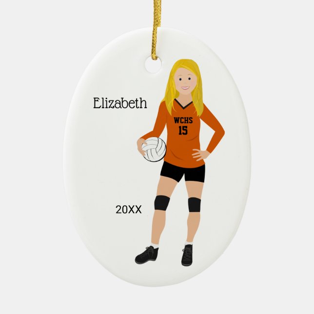 Volleyball Girl Blonde Orange & Black Keramik Ornament (Vorne)