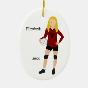 Volleyball Girl Blonde Red & Black Keramik Ornament