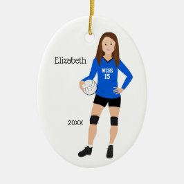 Volleyball Girl Brünett Blue und Black Keramik Keramik Ornament