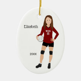 Volleyball Girl Brünett Red & Black Keramik Ornam Ornament