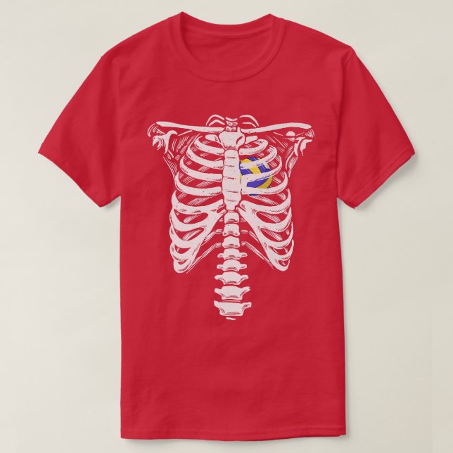 Volleyball Herz Skelett Ribcage Halloween Liebe V T-Shirt (Design vorne)