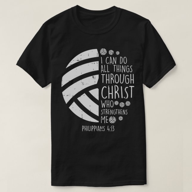 Volleyball I kann Dinge tun Bibel Verse Gott Jesus T-Shirt (Design vorne)