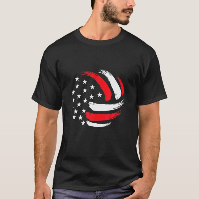 Volleyball In American Flag Cool Volleyball Player T-Shirt (Vorderseite)
