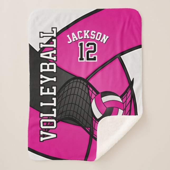 Volleyball in Hot Pink, Schwarz und Weiß Sherpadecke (Vorderseite)