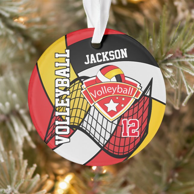 Volleyball in Rot, Schwarz, Weiß und Gold 🏐 2 Ornament (Baum)