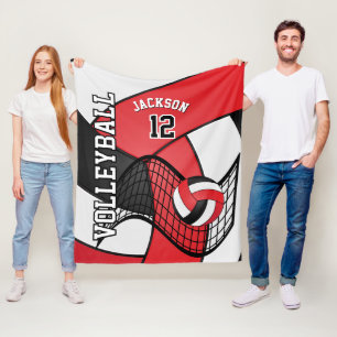 Volleyball 🏐 in Rot, Weiß und Schwarz Fleecedecke