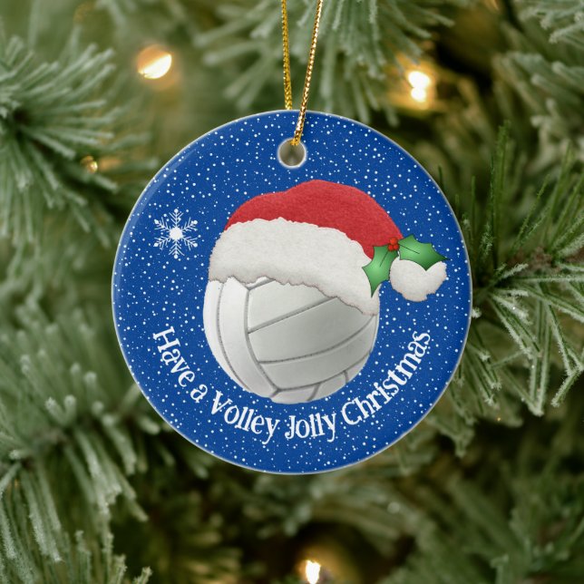 Volleyball in Weihnachtsmannmütze Design Ornament (Baum)