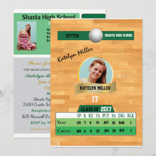 Volleyball-Karte W/ Stats Grad Einladungen - grün