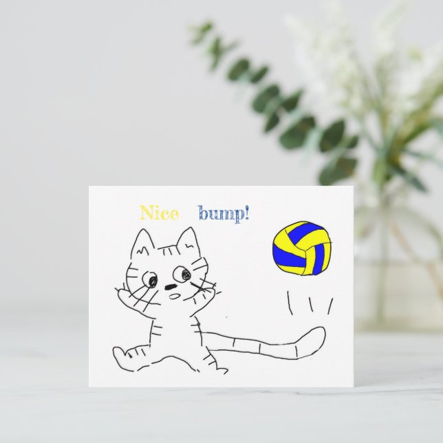 Volleyball-Katzenkarte Postkarte (Stehend Vorderseite)
