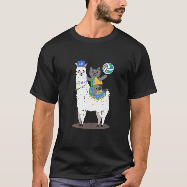 Volleyball Llama Katze Cooler Niedliche Geburtstag T-Shirt (Vorderseite)