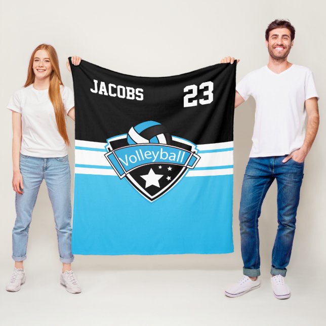 Volleyball-🏐 Logo in Baby Blue, White & Black Fleecedecke (Beispiel)