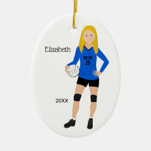 Volleyball-Mädchen-blondes Blaues u. schwarz Keramik Ornament