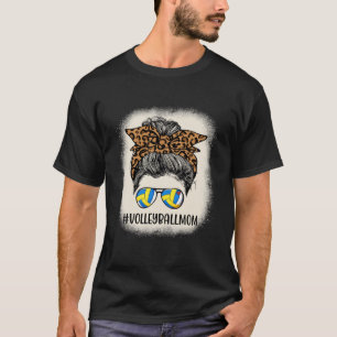 Volleyball Mama Messy Hair Bun Leopard Frauen Mutt T-Shirt