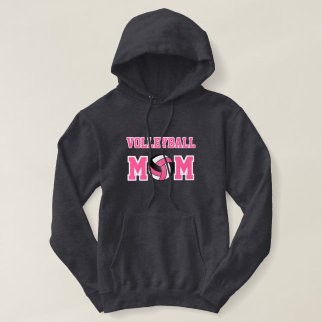 Volleyball-Mama - rosa, Weiß und Schwarzes Hoodie (Design vorne)