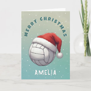 Volleyball mit rotem Weihnachtsmann-Hut Name Weihn Feiertagskarte