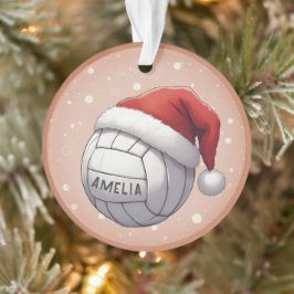 Volleyball mit roter Santa-Mütze Name Weihnachten Ornament