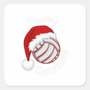 Volleyball mit Weihnachtsmannmütze Weihnachtsdruc Quadratischer Aufkleber