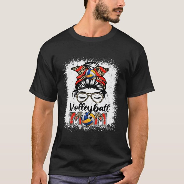 Volleyball Mom Game Day Messy Bun Leopard Mother's T-Shirt (Vorderseite)