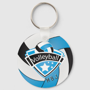 Volleyball - Monogram - Baby blau, weiß und schwar Schlüsselanhänger