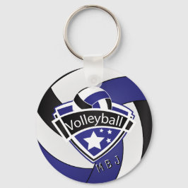 Volleyball - Monogramm - Dunkelblau, weiß und schw Schlüsselanhänger