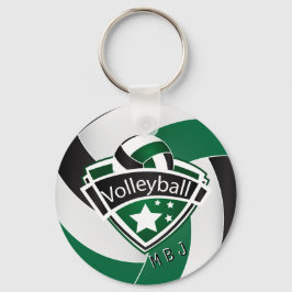 Volleyball - Monogramm - Grün, Weiß und Schwarz Schlüsselanhänger