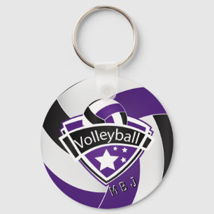 Volleyball - Monogramm - Lila, weiß, schwarz Schlüsselanhänger