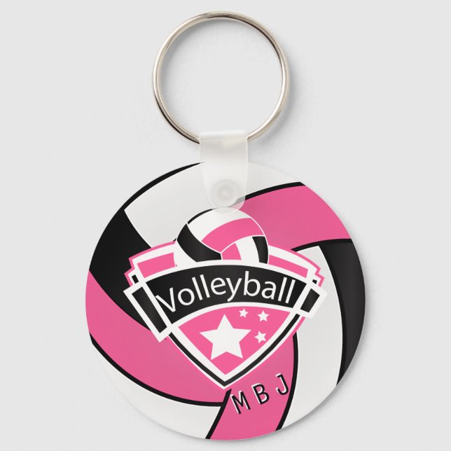 Volleyball - Monogramm - Rosa, Weiß und Schwarz Schlüsselanhänger (Vorderseite)