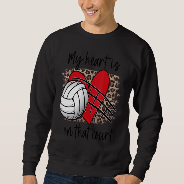 Volleyball My Heart is on that Court Leopard Volle Sweatshirt (Vorderseite)