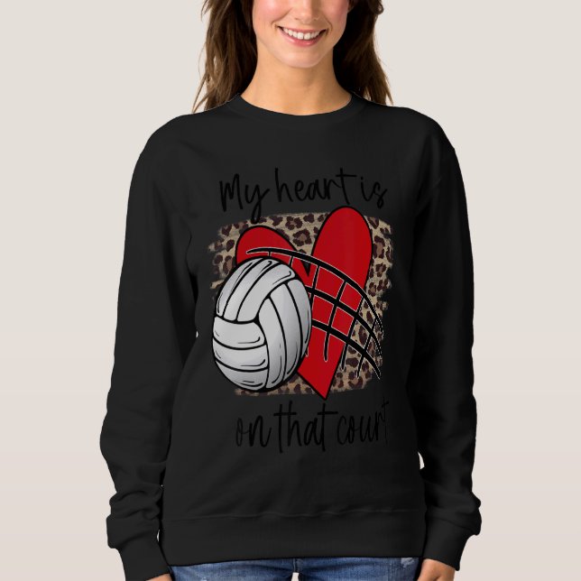 Volleyball My Heart is on that Court Leopard Volle Sweatshirt (Vorderseite)