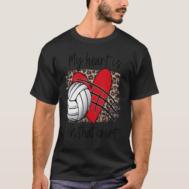 Volleyball My Heart is on that Court Leopard Volle T-Shirt (Vorderseite)