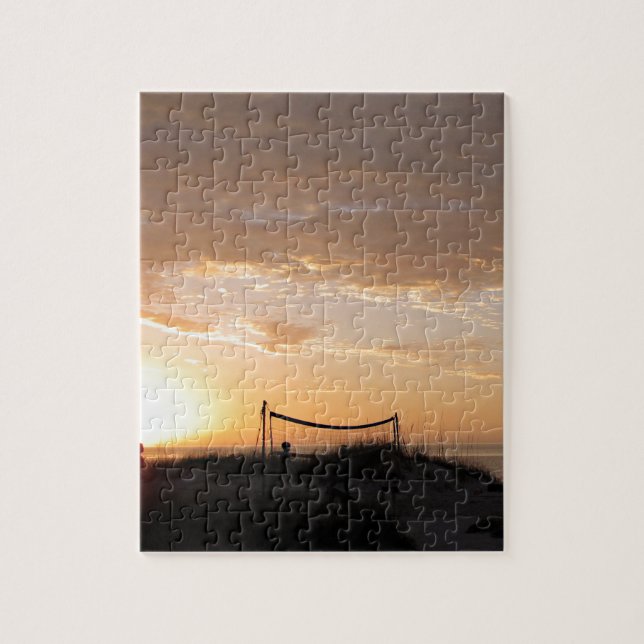 Volleyball-Nettosonnenuntergang-Strand Puzzle (Vertikal)
