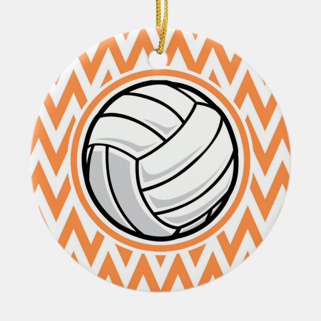 Volleyball; Orange und Weiß Zickzack Keramik Ornament (Vorne)