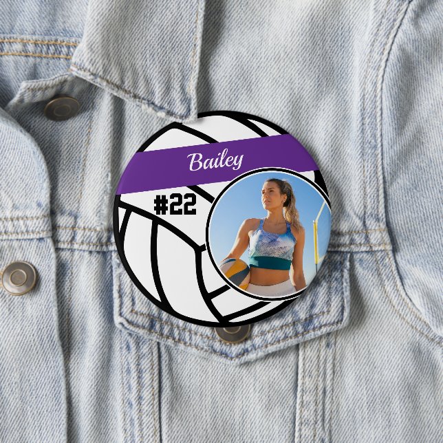 Volleyball Pin Name & Nummer Lila Foto Button (Beispiel)
