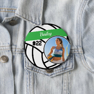Volleyball Pin Name und Nummer Grüne Foto-Taste Button