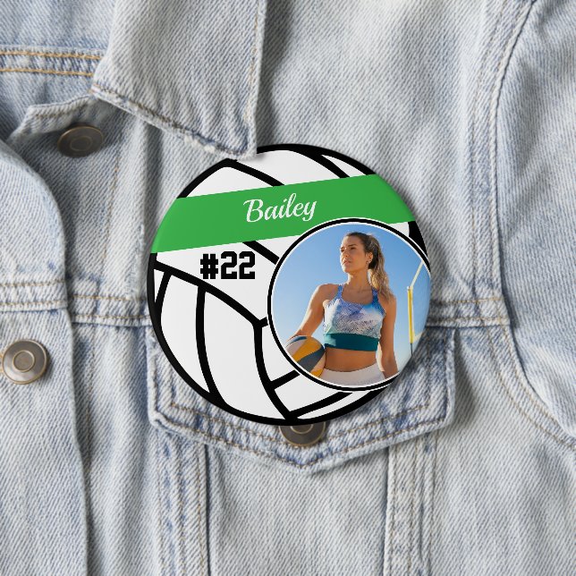 Volleyball Pin Name und Nummer Grüne Foto-Taste Button (Beispiel)