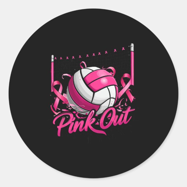 Volleyball Pink Out Brustkrebs Bewusstsein Pink R Runder Aufkleber (Vorderseite)